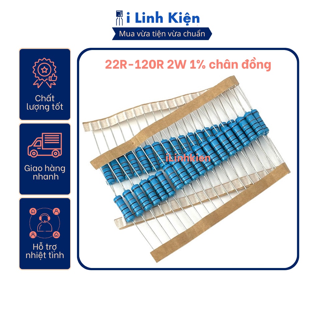 Điện trở vạch 2w 22r – 120r 1% chân đồng