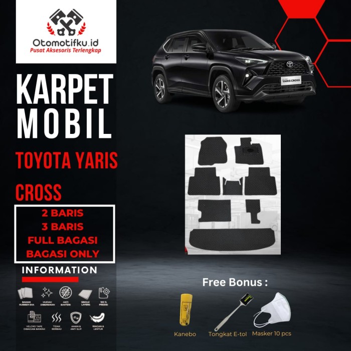 [ OTOMOTIFKU ] Karpet Mobil Toyota Yaris Bahan Single Layer Rubber Eva Premium - P (Full Bagasi), Hitam-Biru Harga 550,000 rupiah*Gratis Ongkir