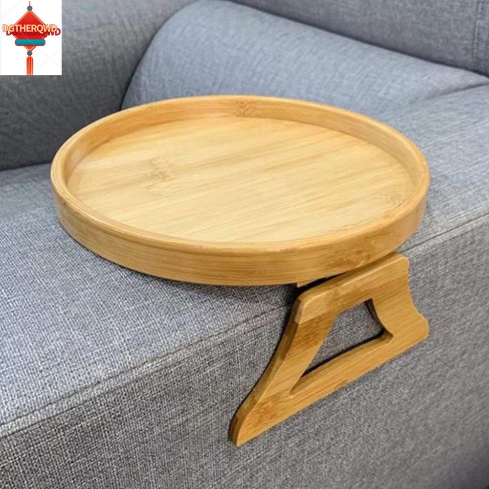 DGTHE Có thể gập lại Khay sofa Hình tròn Gỗ tự nhiên Khay tay vịn Thực tế Màu tre-gỗ Khay ăn nhẹ Sử dụng tại nhà