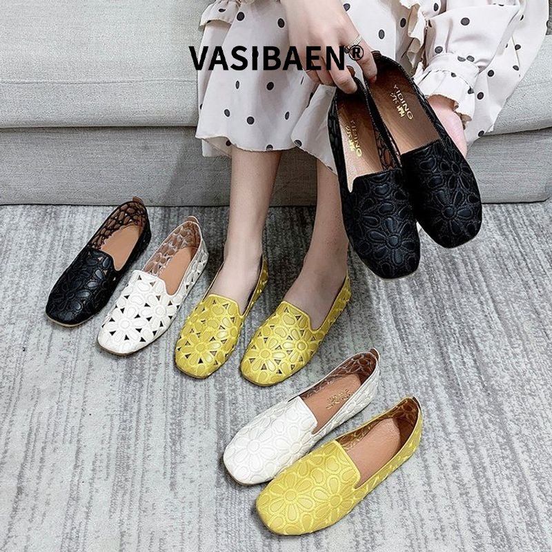 Thiết kế cutout váy hoa mùa hè vasibaen Giày cao gót phẳng cho nữ