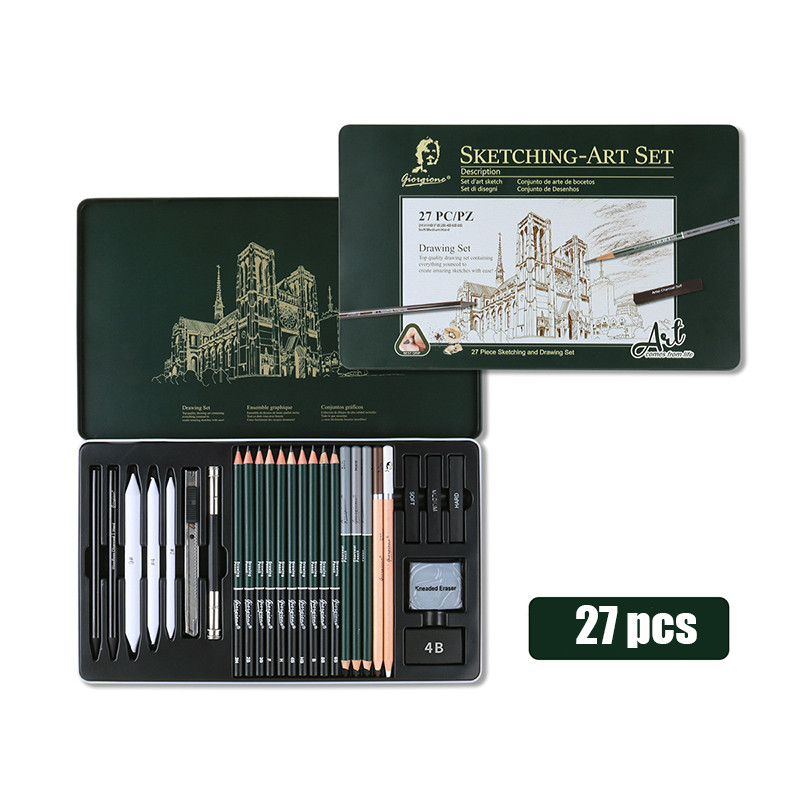 Drawing Pencil Gambar Set 19/27PCS Drawing Sketch Pencil Set Tin Box Pensil Gambar