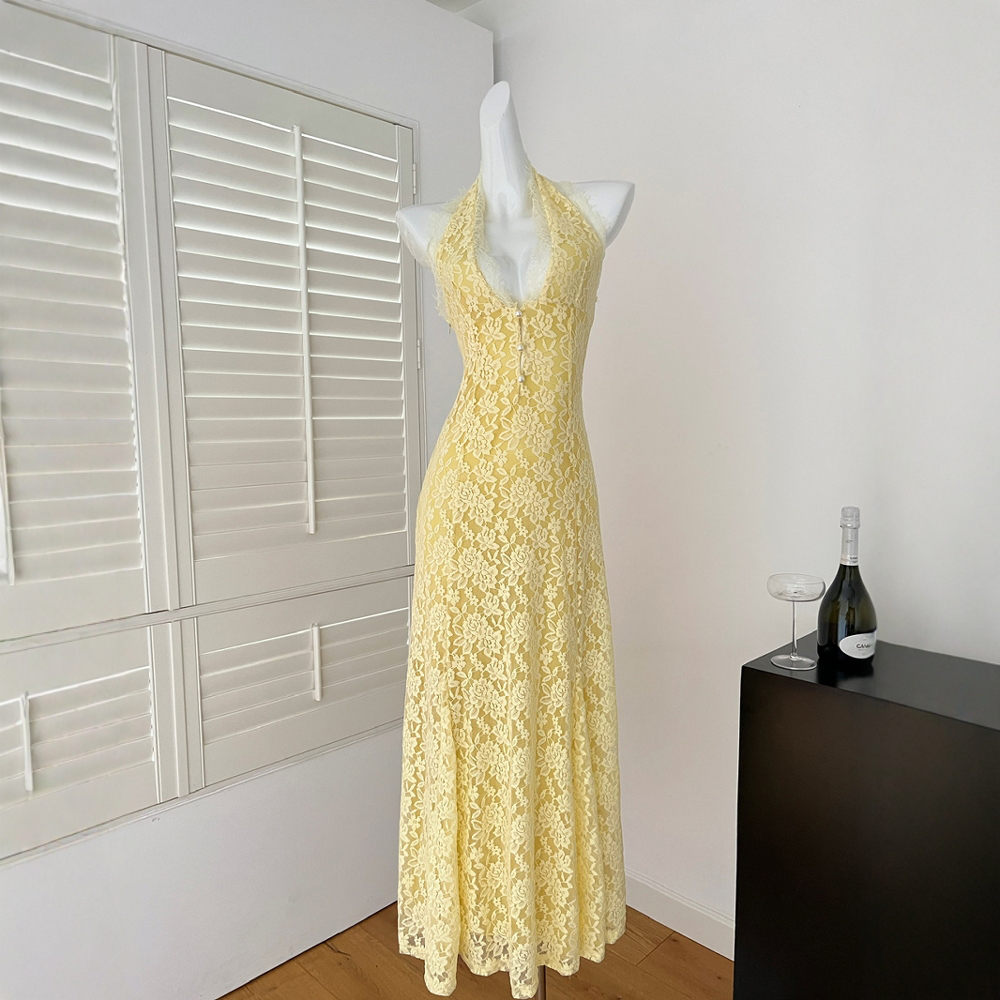 BRANCHÉ ชุดสำหรับผู้หญิงฤดูร้อนเซ็กซี่ฝรั่งเศสที่มีความซับซ้อนลูกไม้มุกปุ่มเปลือยแขนกุด H Alter คอ Maxi เปลี่ยนพรรคเดรส B250313 ราคา 888 บาท*ส่งฟรี