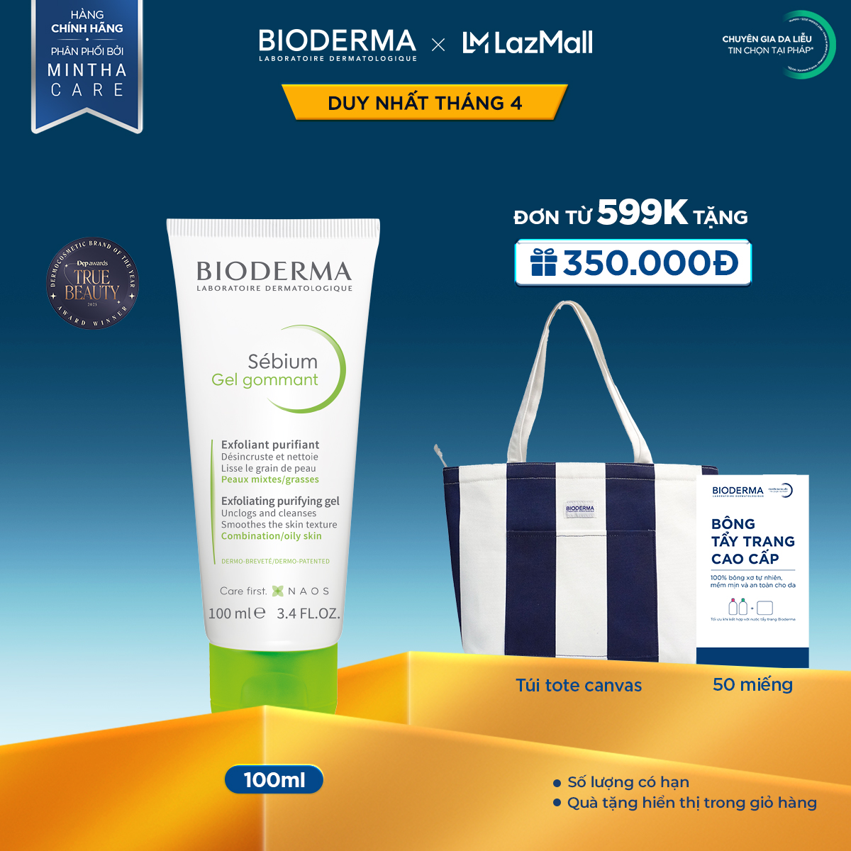 Gel tẩy tế bào chết làm mịn da cho da hỗn hợp và da dầu Bioderma Sebium Gel Gommant - 100ml