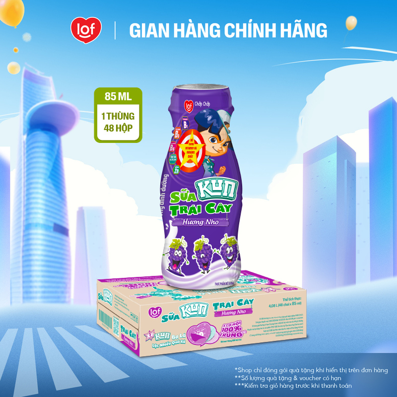 Sữa trái cây KUN vị nho thùng 48 chai x 85ml