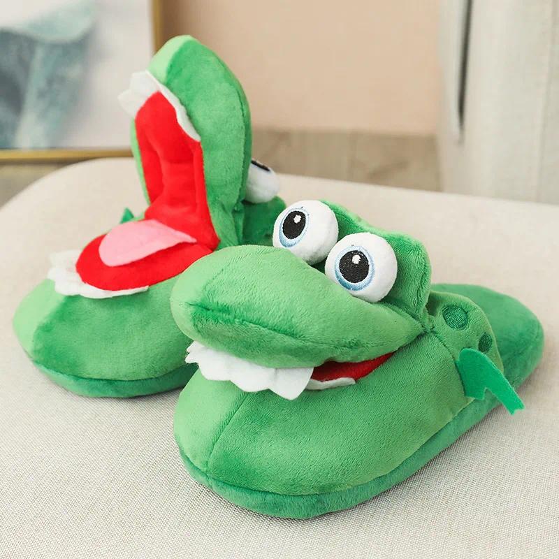 Womens Funny Winter Indoor Walking Home Shoes Crocodile Cotton Slippers Cuddly