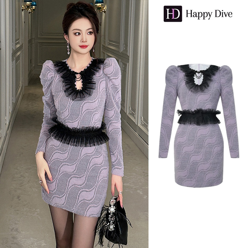 Happy Diva เดรสผู้หญิง เดรสสีม่วง เดรสลูกไม้ เดรสแขนพอง เดรสทำงาน เดรสไฮโซ เดรสวินเทจ เดรสออกงาน เดรสปาร์ตี้ ชุดราตรี 91377 ราคา 1,499 บาท*ส่งฟรี