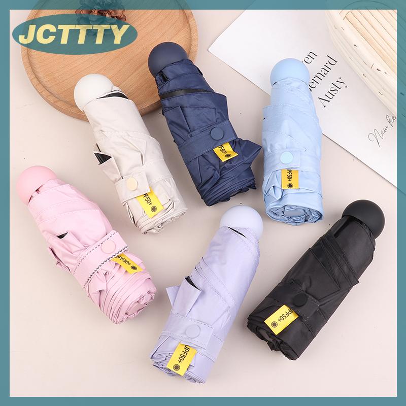 JCTTTY Năm gấp hai mục đích viên nang Ô chống nắng che nắng túi của phụ nữ ô nhỏ gọn có thể gập lại mưa