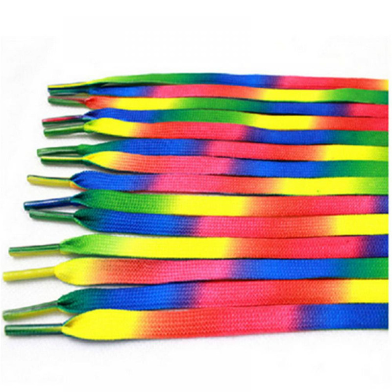 AL 1Pair Colorful Laces Rainbow Gradient Print Flat Canvas Shoe Lace Shoes Casual Chromatic Colour Shoelaces 110CM