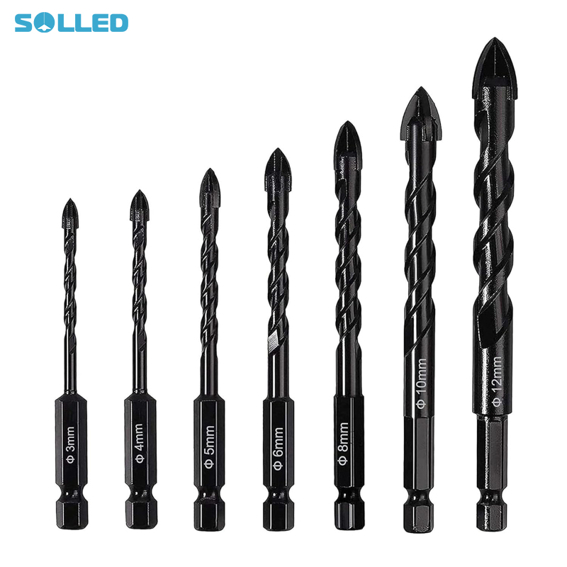 Concrete Drill Bit, 7Pcs Masonry Drill Bit Set With U-shaped Groove, 1/4 Hexagonal Handle, Cross Shaped Tip Design, High Hardness Metal Tile Drill Bit