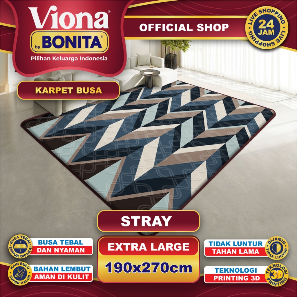 [190x270] Karpet Busa Malaysia Motif Minimalis 16mm – Anti Selip | Viona Bonita