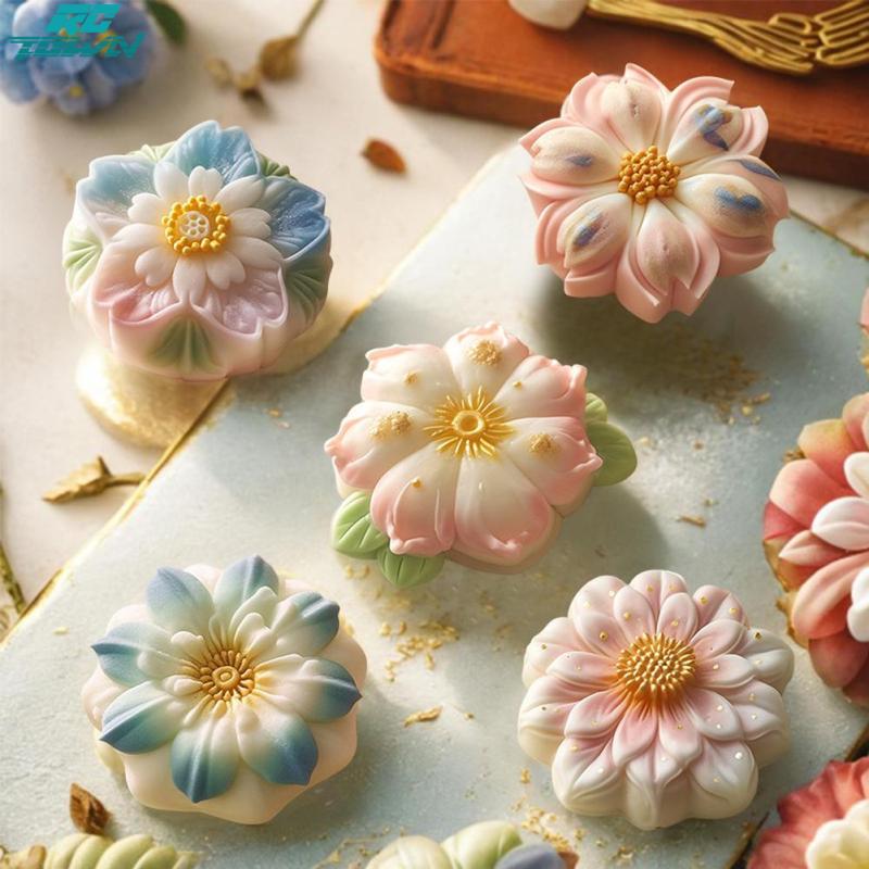 Pastry Silicone Cast, Moon Cake Models, Reusable Multi Purpose Cherry Blossom Flowers Designs Casts For Homemade DIY Soap Chocolate Dessert Candy ราคา 39 บาท*ส่งฟรี