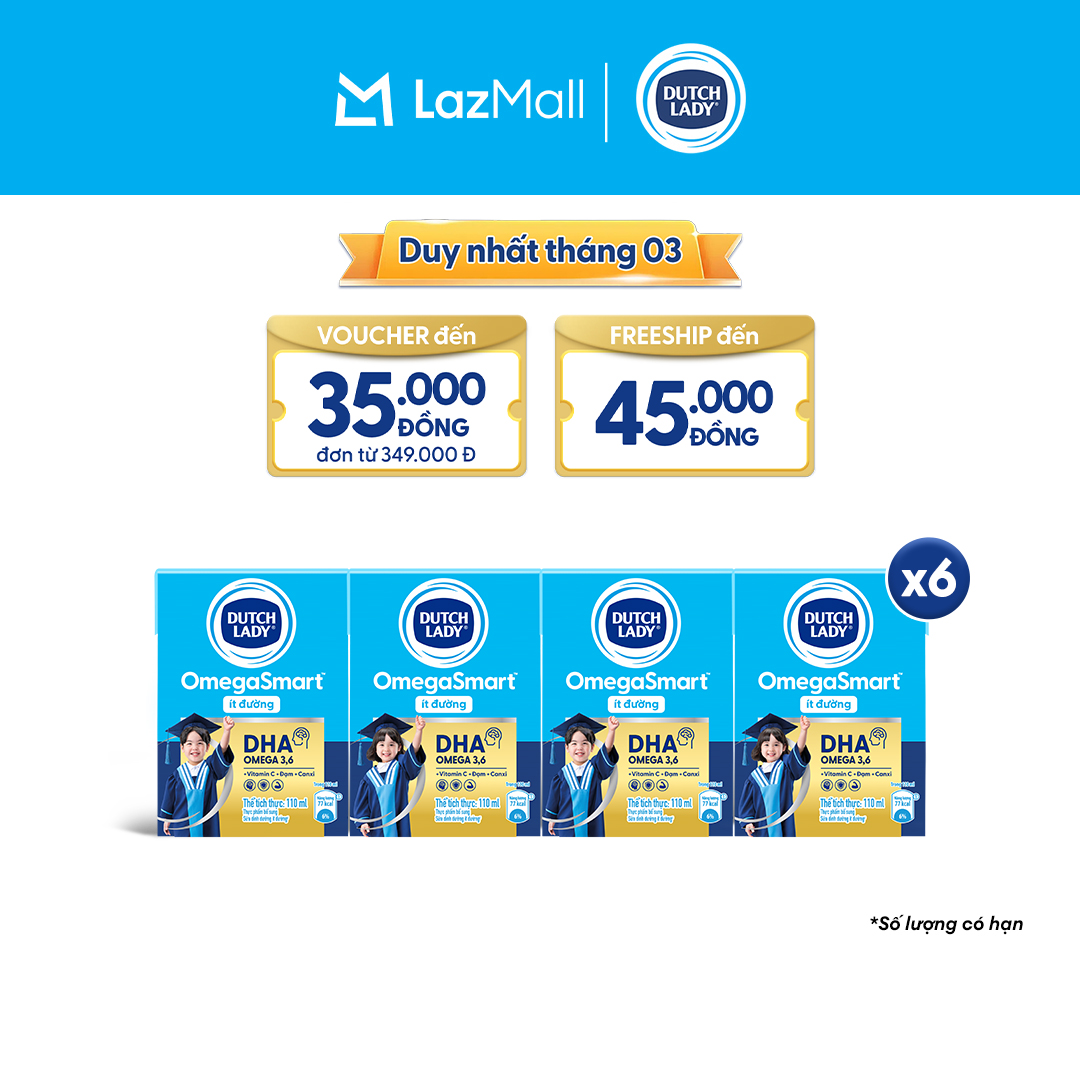 Combo 6 Lốc Hộp Sữa Dinh Dưỡng Ít Đường Dutch Lady OmegaSmart 110ml