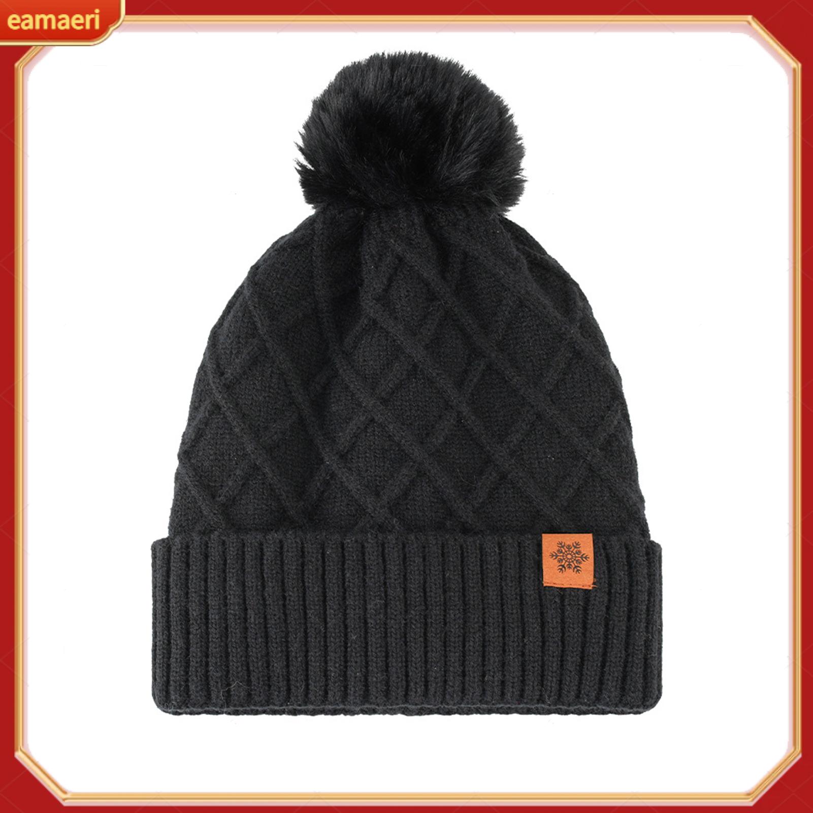 Quality Fabric Knit Hat for Cold Days Warm Winter Hat with Velvet Interior Cozy Winter Hat with Faux Fur Pom Pom Stay Warm and for Outdoor Activities ราคา 256 บาท*ส่งฟรี