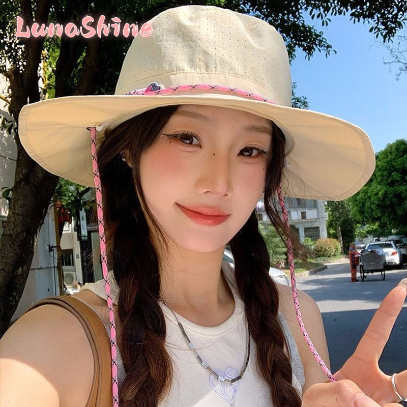 LunaShine| Cute Wide Brim Sun Hat for Women, Breathable Quick-Dry Outdoor Fishing Cap with Neck Protection and Adjustable Strap ราคา 82 บาท*ส่งฟรี