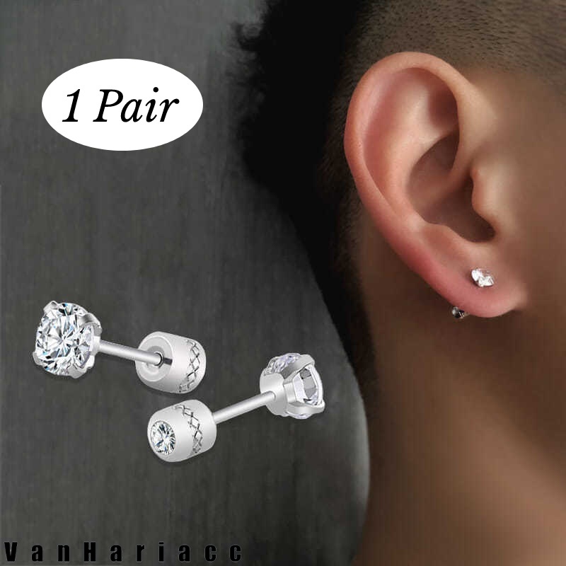 1 cặp (2 chiếc) Bông tai kim cương không gỉ Titan cho nam nữ
