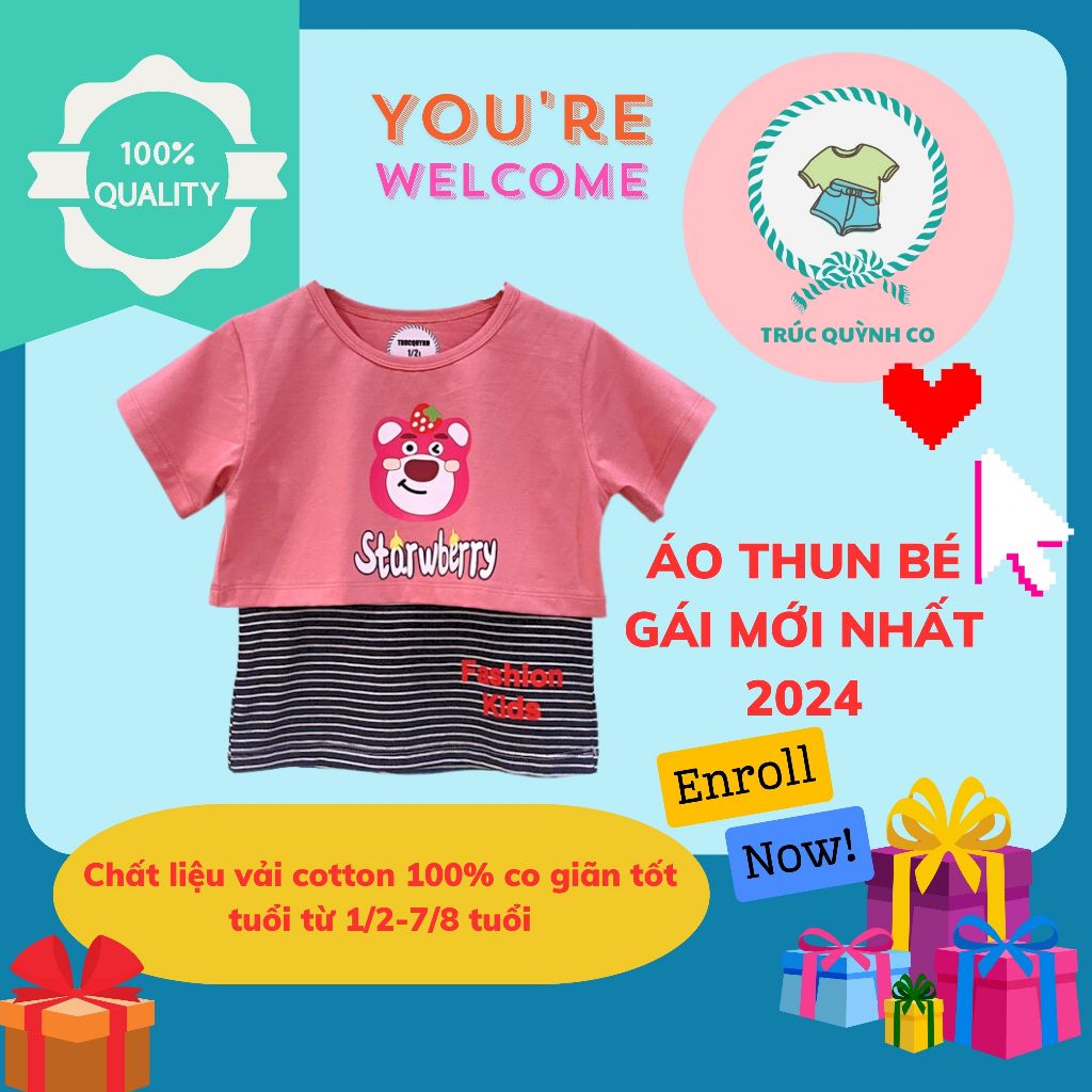 Áo Thun Giá Gẻ, Áo Thun 2 Lớp Hình Gấu Dâu Tây Phù Hợp Mọi Hoạt Động bé 12kg đến 33kg - 4