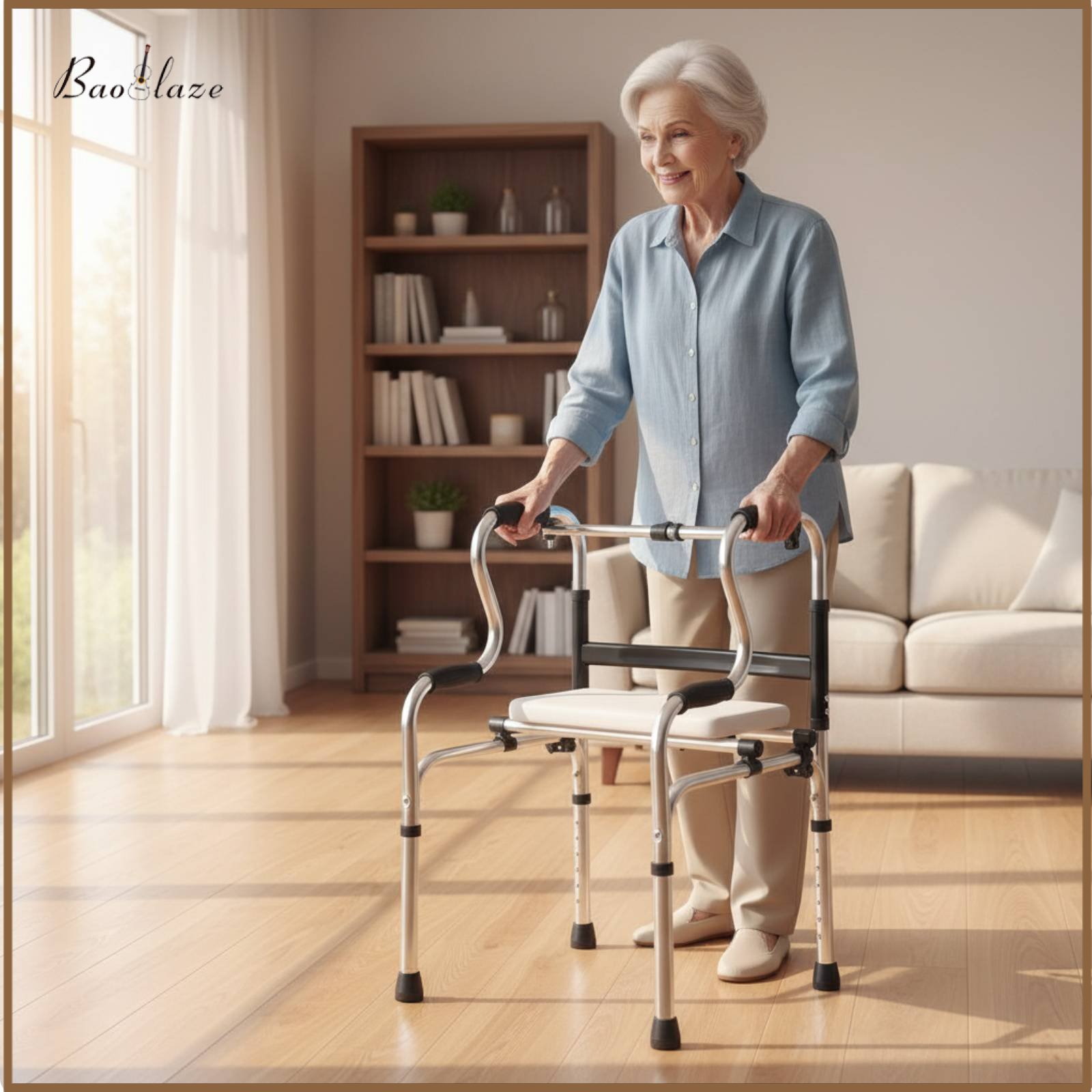 Baoblaze Easy to Use Arm Support Mobility Aid Comfortable Armrests Folding Rehab Mobility Aid Sturdy Stainless Steel Walking Frame with Seat Foldable for Elderly People, Medical Facility ราคา 2,969 บาท*ส่งฟรี