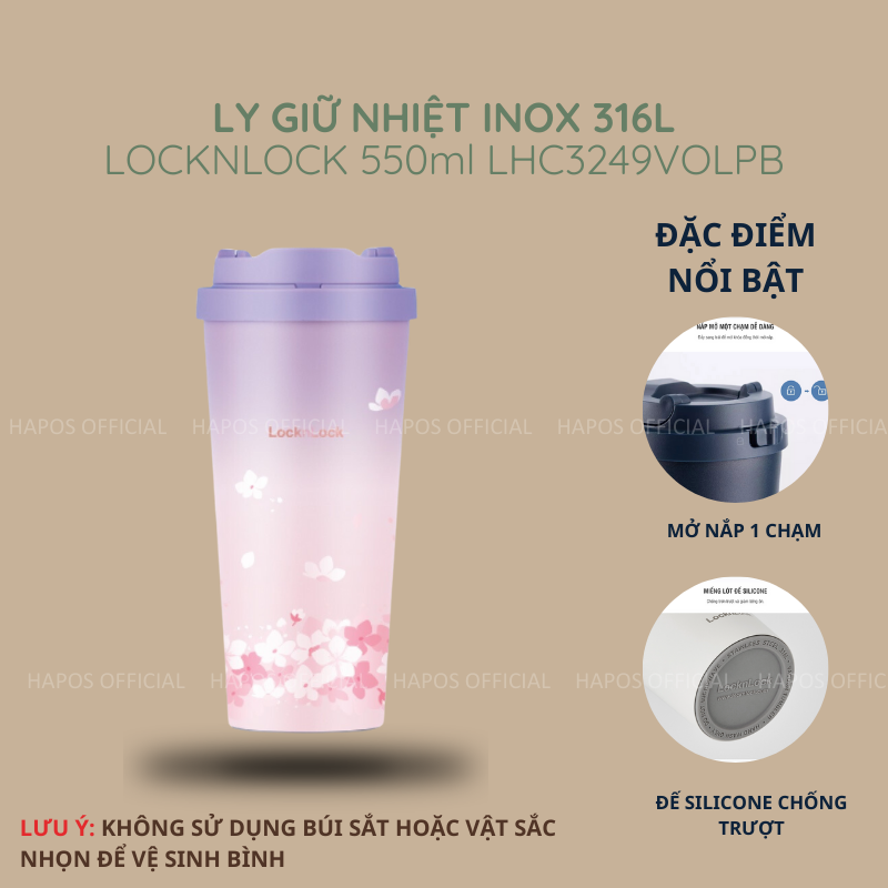 Ly giữ nhiệt LocknLock 550ml LHC3249 - Hàng chính hãng mở nắp một chạm chất liệu thép không gỉ miệng