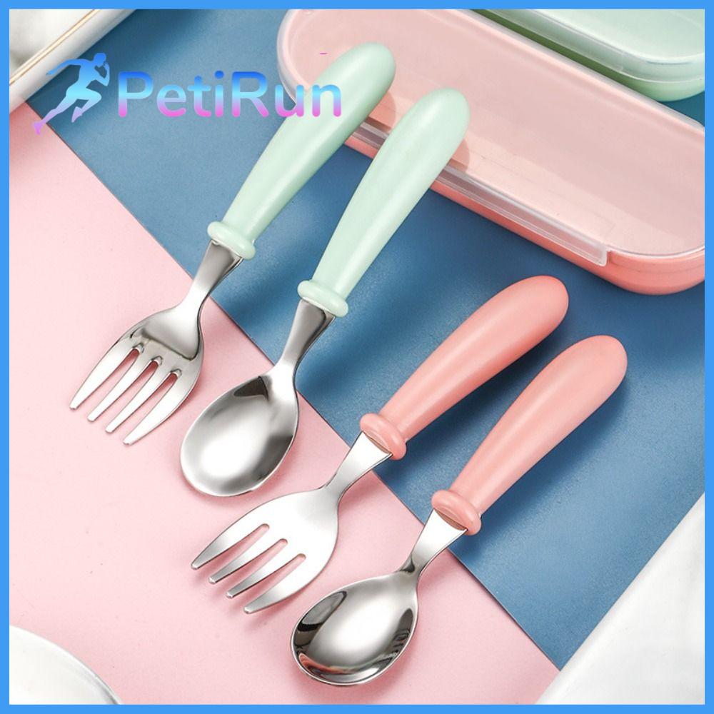 PETIRUN 1/2Pcs Đồ dùng trẻ em Bộ dao  Di động Thép không gỉ Đũa Bền Đũa tập luyện Muỗng ăn thức ăn