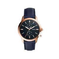 [Authentic Fossil **] Townsman 44mm Chronograph Navy Blue Leather Men Watch Jam Tangan Lelaki FS5436