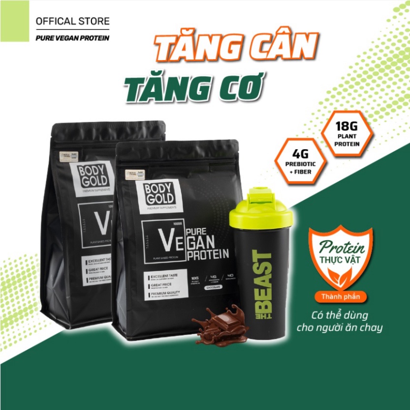 Combo 2 túi Sữa Tăng Cân Tăng Cơ - Vegan Protein Body Gold - Protein thực vật Túi 1Kg ( Hàng Chính Hãng).