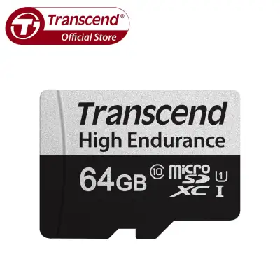Transcend 64GB/128GB High Endurance 350V UHS-I U1 C10 microSD Memory Card with SD Adapter (Up to 100MB/s Read, 45MB/s Write)