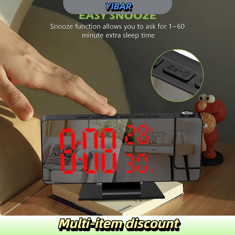 YIBAR นาฬิกาปลุกฉายภาพดิจิตัล LED พร้อม ° โปรเจคเตอร์หมุนได้180แบบกระจกนาฬิกาฉายภาพหน้าจอขนาดใหญ่สำหรับโต๊ะในบ้านสำนักงาน ราคา 243 บาท*ส่งฟรี