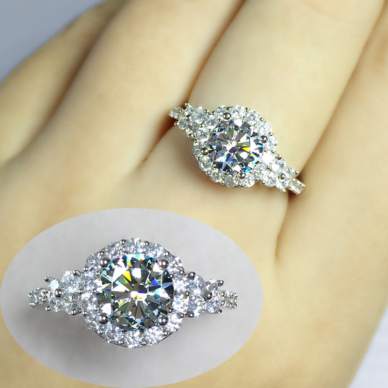 Mỹ nhập khẩu D màu moissanite Nhẫn kim cương hoàn toàn dát sang trọng 2G Nhẫn kim cương cho phụ nữ