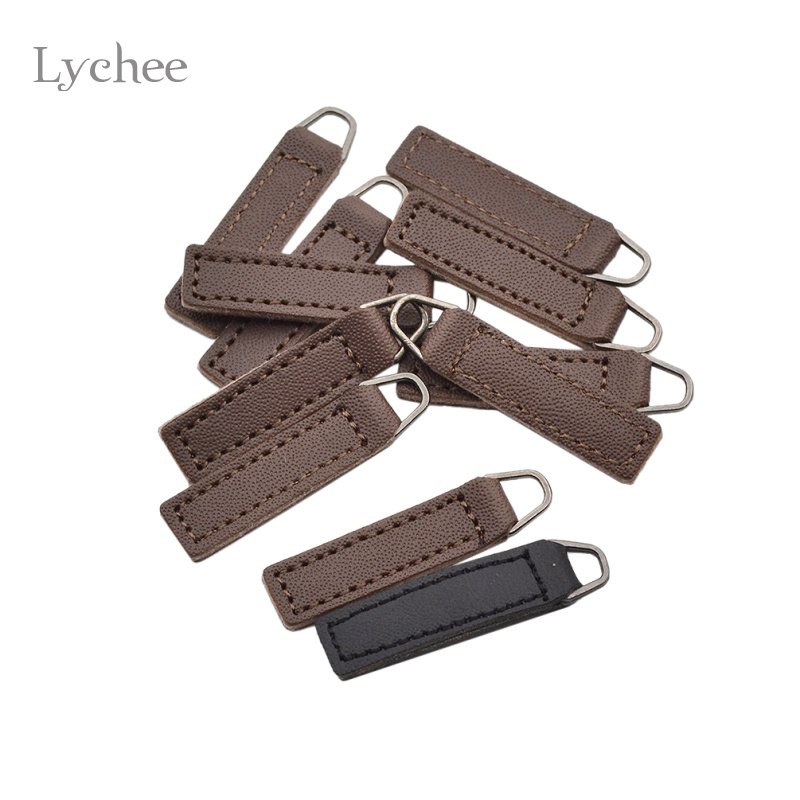 【Deal of the day】 Lychee Life 10pcs Zipper Tag Black Coffee Zip Diy Handwork Sewing Tailor Tools Clothing Accessories