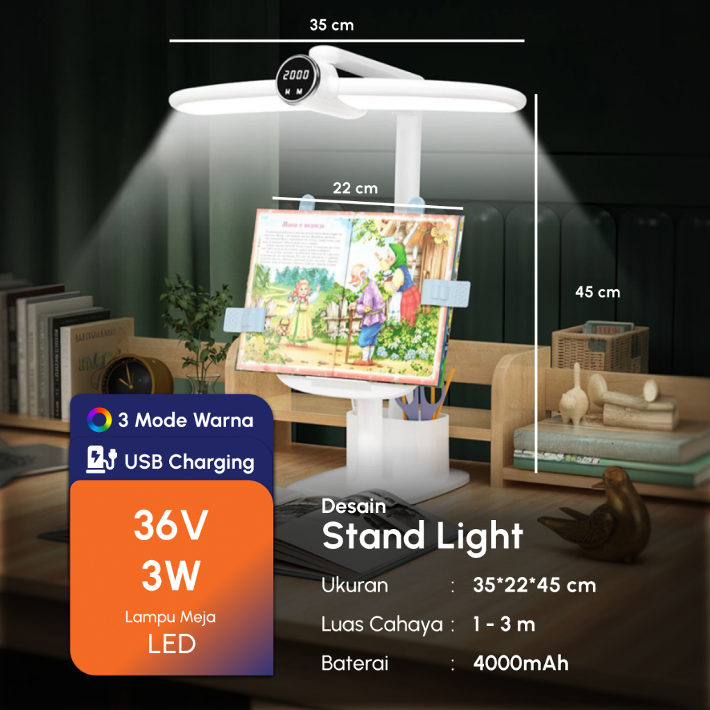 MIMOON Lampu Belajar Lampu Belajar Portable Charger Led Lampu Meja Belajar Lampu Baca Buku Lampu Tidur Kamar