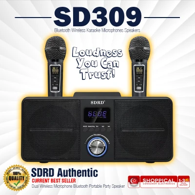 Trusted SD-309 Dual Wireless Microphone Bluetooth Speaker Mobile Wireless Karaoke Speaker Wireless Stereo Black SDRD Speaker Set