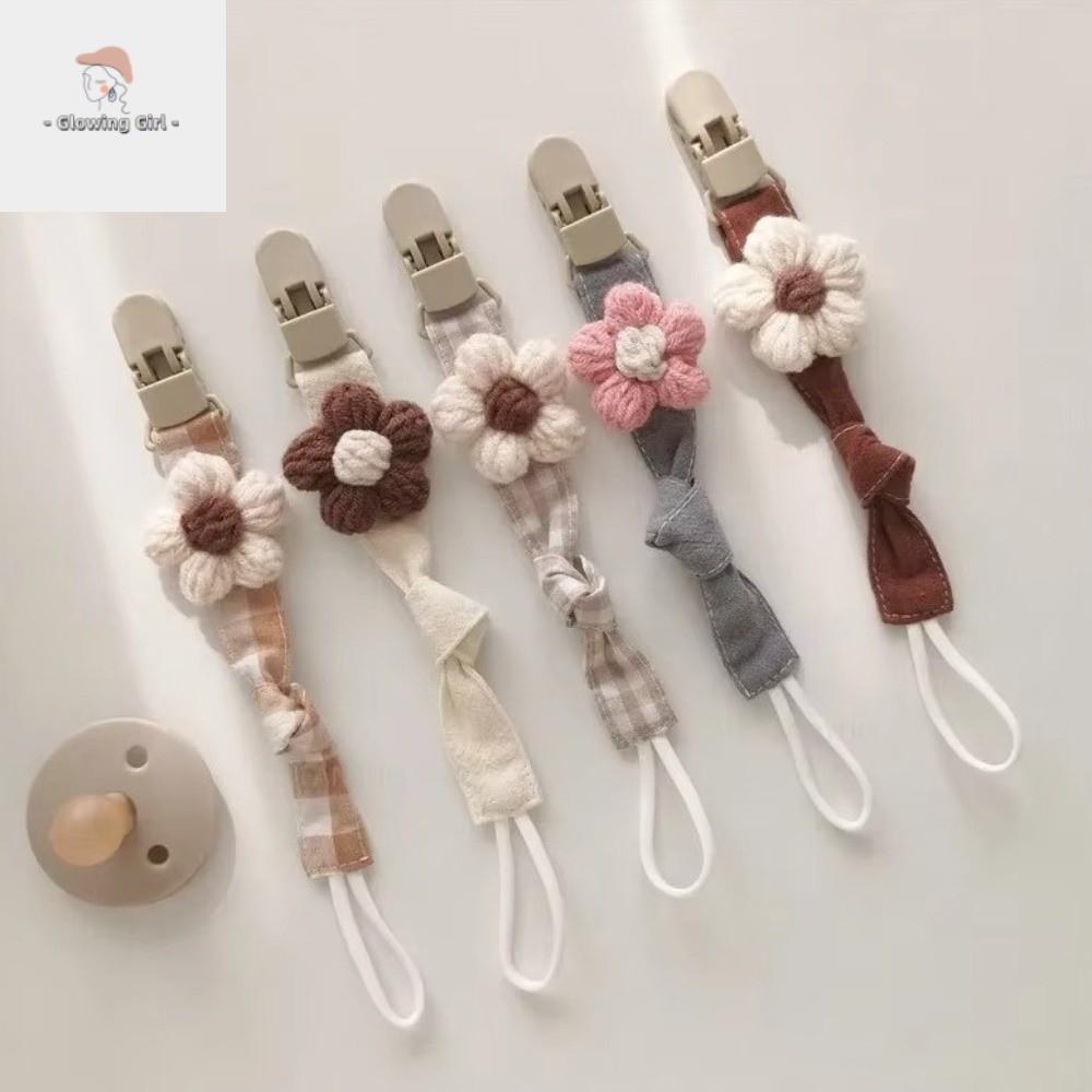 DFHRE Dễ thương Giá đỡ núm vú giả hình bông hoa Kẻ sọc Nhựa Kẹp núm vú giả thêu Dễ thương Chống rơi Dây giữ núm vú giả cho bé Trẻ sơ sinh