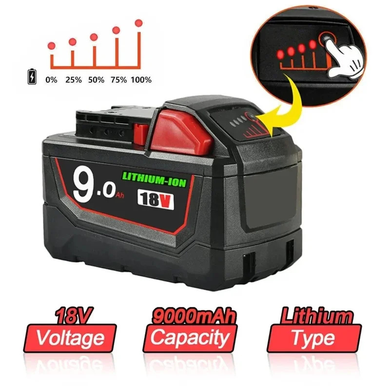 Brand new Rechargeable For Milwaukee M18B5 XC Lithium ION Battery 18v 9.0/6.0/12.0Ah battery charger For Milwaukee M18 12V~18V Welcome to Our Store
