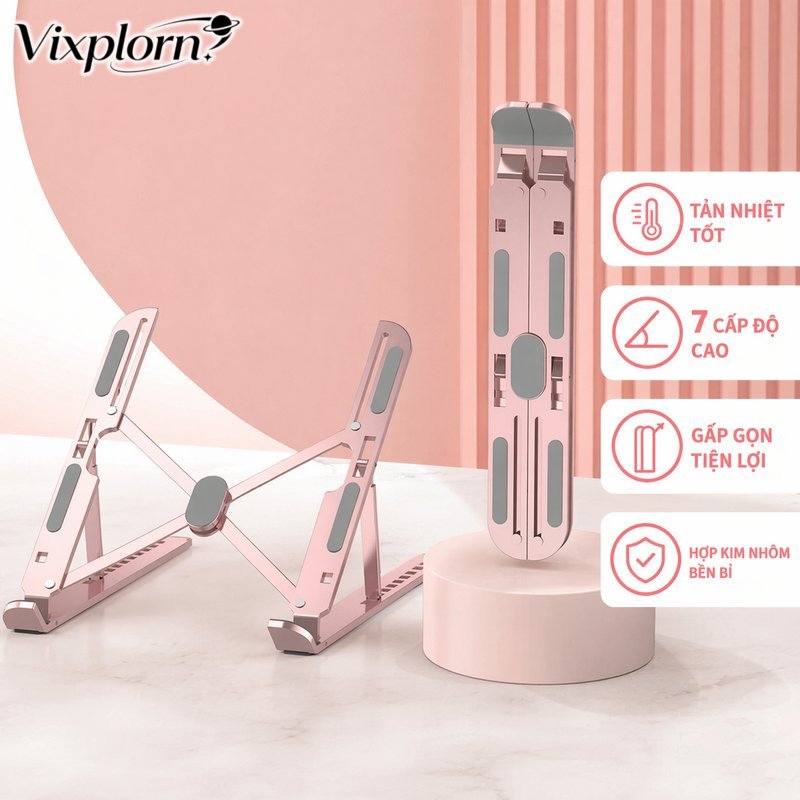 Vixplorn Giá đỡ laptop nhôm gấp gọn đế tản nhiệt kê laptop chống trượt điều chỉnh độ cao dùng cho bàn làm việc