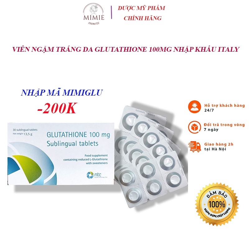 [CHÍNH HÃNG] Viên Ngậm Trắng Da Dưới Lưỡi Glutathione 100mg Nhập Khẩu Italy Sáng Da, Chống Lão Hóa