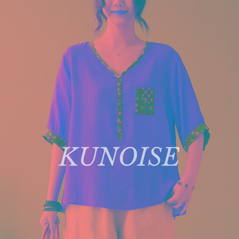 KUNOISE Cotton and Linen Plump Girls Fake Two-Piece Mom Wear Artistic plus Size Loose-Fitting Belly-Covering Slimming Shirt Fashion T-shirt ราคา 140 บาท*ส่งฟรี