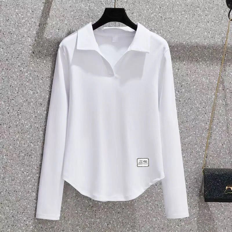 Cotton dài tay T-Shirt cho phụ nữ trong mùa thu 2025, đa năng cỡ lỡn Áo polo
