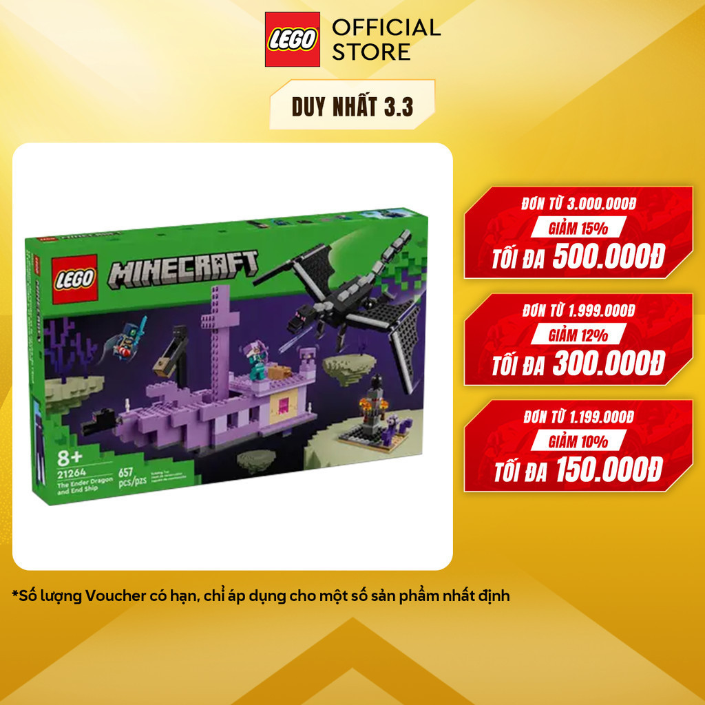 LEGO MINECRAFT 21264 Đồ Chơi Lắp Ráp Chạm Trán Rồng Ender Và Con Thuyền End  (657 chi tiết)