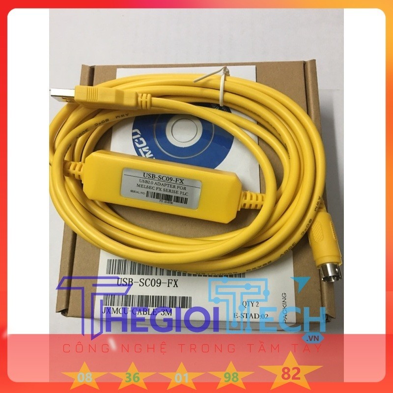 USB-SC09-FX, FX-USB-AW Cáp lập Trình Cho PLC Mitsubishi FX0N FX1N FX2N FX0S FX1S FX3U FX3G Series Hỗ trợ Windows7/10/11 - USB-SC09-FX VÀNG