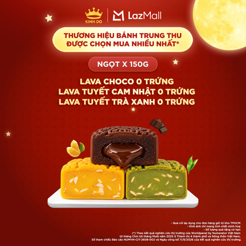 Bánh trung thu Kinh Đô - Bánh Lava/ Bánh Tuyết không trứng 150g (Lava nhân socola/ Tuyết Cam nhật/ Tuyết Trà Xanh)