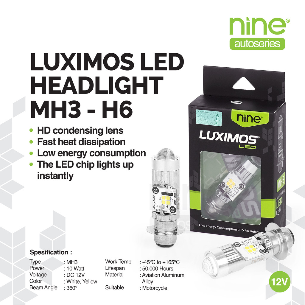 LUXIMOS Lampu Depan Motor Bebek 10W DC H6 Beat Mio Karbu Supra Super Terang MH3 - NINE AUTOSERIES Harga 57,900 rupiah*Gratis Ongkir