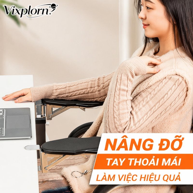Vixplorn Giá đỡ tay chuột ergonomic kẹp bàn xoay 360 gập gọn đệm êm giảm mỏi cổ tay cho văn phòng game