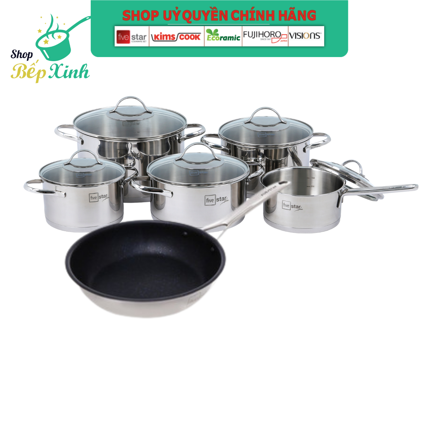 Bộ nồi quánh FiveStar Plush inox 304 Kiểu Silic 5 chiếc , quai oval