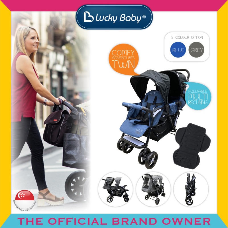 Lucky Baby®516492/516508 City Dou™ Plus Twin Stroller-Denim Blue/ Gray Singapore