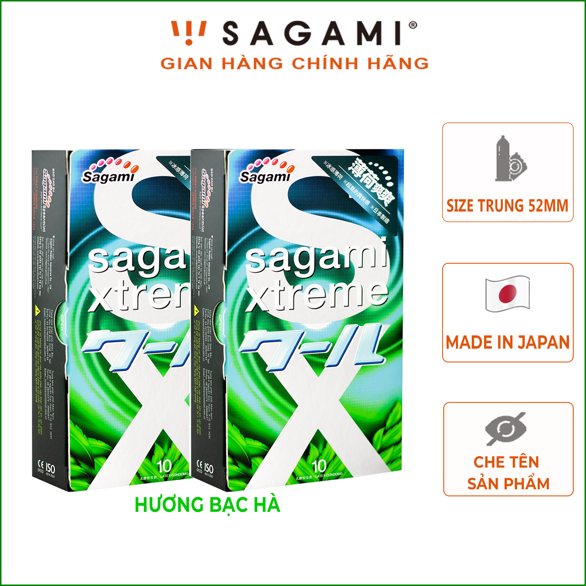 Combo 2 hộp bao cao su Sagami Spearmint - kéo dài thời gian