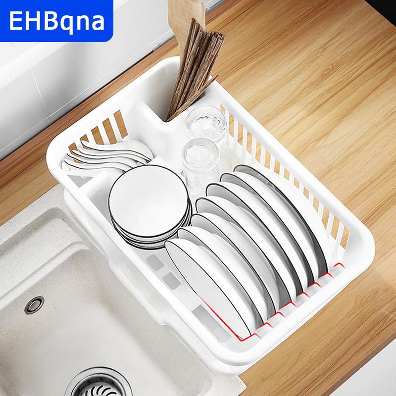 [COD] EHBqna SPORTS ชั้นวางจานจานชามแบบมีช่องระบายน้ำสำหรับวางบนเคาน์เตอร์กล่องพลาสติกสำหรับเก็บอุปกรณ์ในห้องครัว ราคา 140 บาท*ส่งฟรี