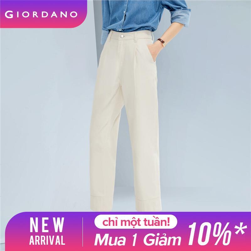 GIORDANO Women Jeans 100 Cotton High Waist Wide Leg Pleated Denim Jeans Ankle Length Simple Fashion Casual Denim Pants 18423009