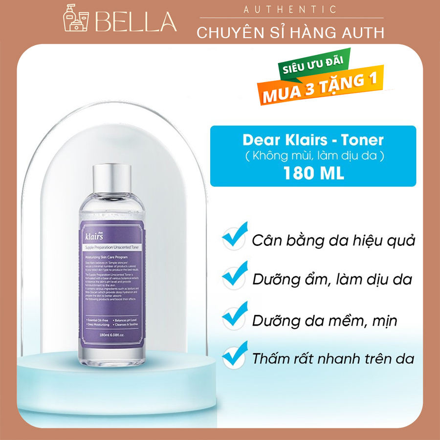Toner Dear Klairs 180ml Nước hoa hồng không mùi dưỡng ẩm làm mềm da Hàn Quốc ngừa lão hoá