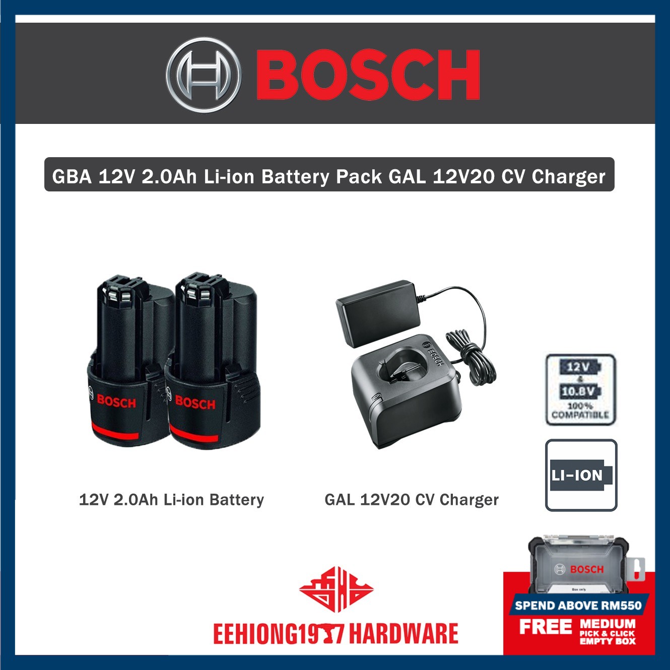 Pack 2 batteries bosch 2 batteries gba 12v 3ah + chargeur gal12v