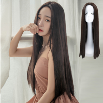 Tóc Giả, Tóc Dài Nữ, Tóc Dài, Tóc Thẳng, Nổi Tiếng Trên Mạng, Mũ Trùm Đầu Màu Đen Tự Nhiên, Công Chúa Cắt Mặt Tròn Kiểu Mới, Bộ Tóc Giả